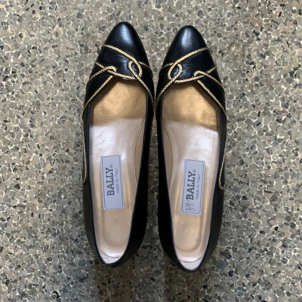 Bally Black with Gold Trim Leather Heels